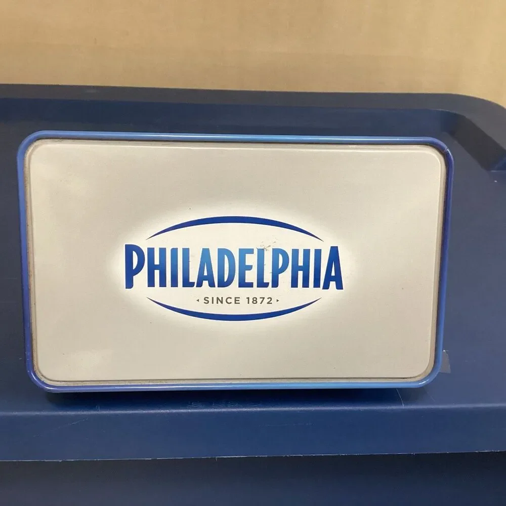Philadelphia cream cheese recipe metal box w/ recipes 2017 some handwritten